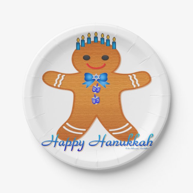 Assiettes En Carton Judaïque Hanoukka Gingerbread Homme Menorah (Devant)