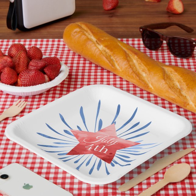Assiettes En Carton Juillet 4 Star Fireworks Plaque papier (Pique-nique)