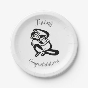 Assiettes En Carton Jumeaux - Bonobo - Félicitations -