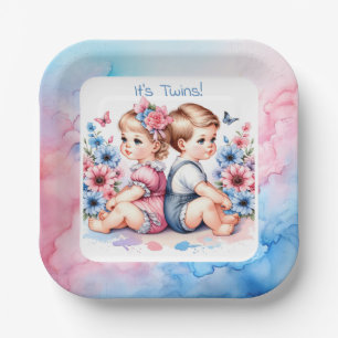 Assiettes En Carton Jumeaux Vintages Garçon et fille