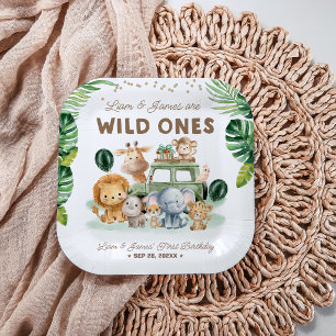 Assiettes En Carton Jumeaux Wild One 1er Anniversaire Animaux de Safar