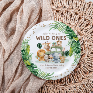 Assiettes En Carton Jumeaux Wild One 1er Anniversaire Animaux de Safar