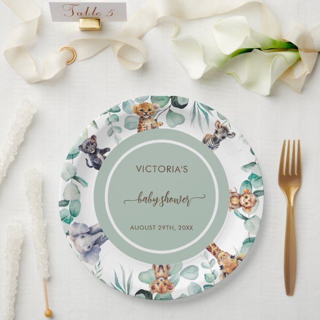 Assiettes En Carton Jungle Animaux Verdure Baby shower neutre (Mariage)