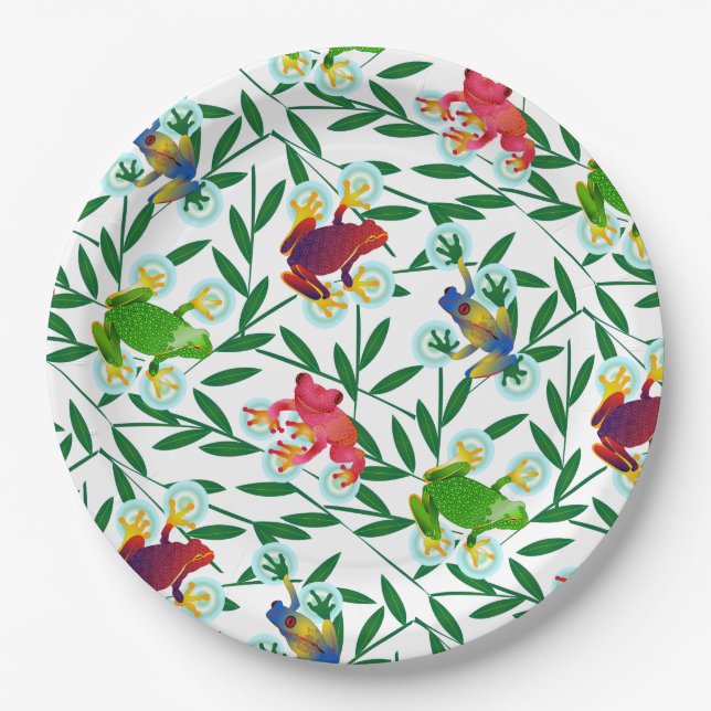 Assiettes En Carton Jungle de grenouilles tropicales (Devant)
