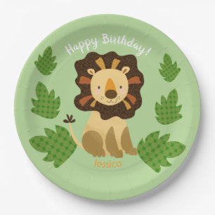 Assiettes En Carton Jungle Lion Nom personnalisé Fête d'anniversaire