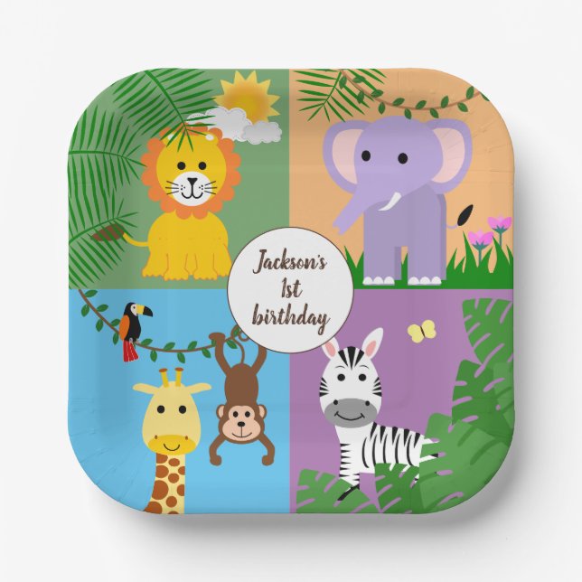 Assiettes En Carton Jungle Safari animal sauvage Anniversaire de enfan (Recto)