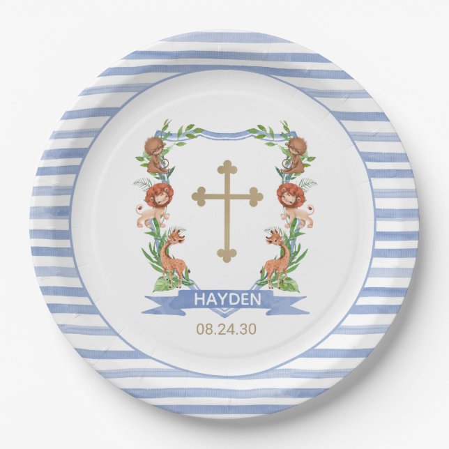 Assiettes En Carton Jungle Safari Crest Boy Baptême (Devant)