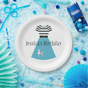 Assiettes En Carton Jupe Retro Blue Poodle