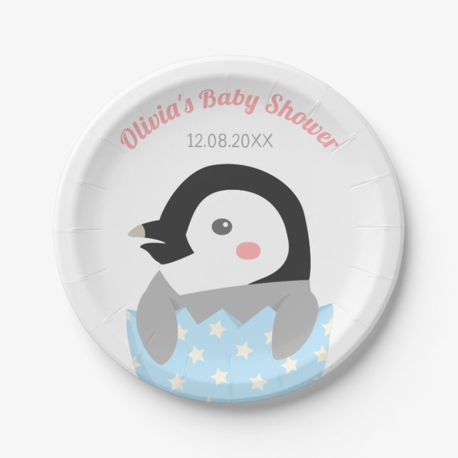 Assiettes En Carton Juste petit baby shower haché de pingouin (Devant)