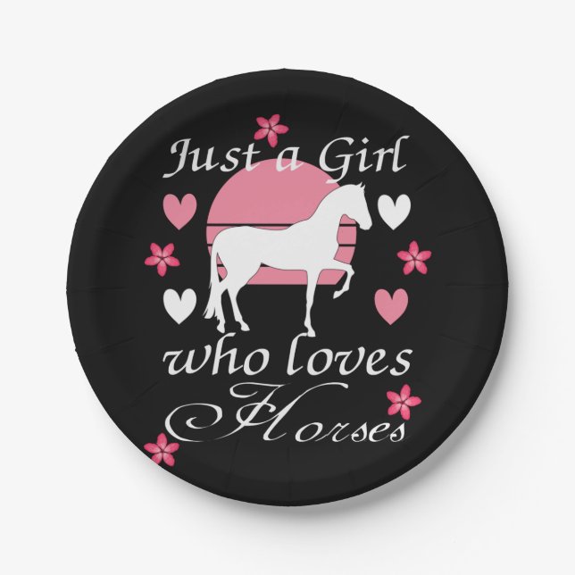 Assiettes En Carton Juste une fille qui aime les chevaux en rose Rose (Devant)