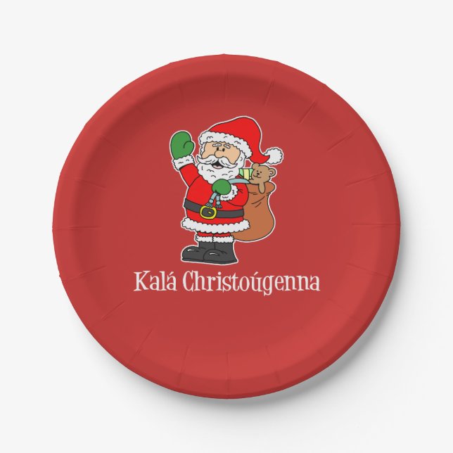 Assiettes En Carton Kala Christougenna Grec Christmas Père Noël (RED) (Devant)