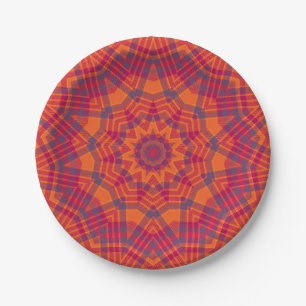 Assiettes En Carton Kaleidoscope à plaid orange n violet
