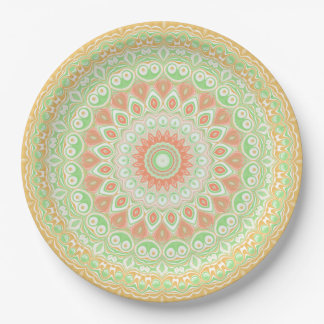 Assiettes En Carton Kaleidoscope d'été orange et vert vif