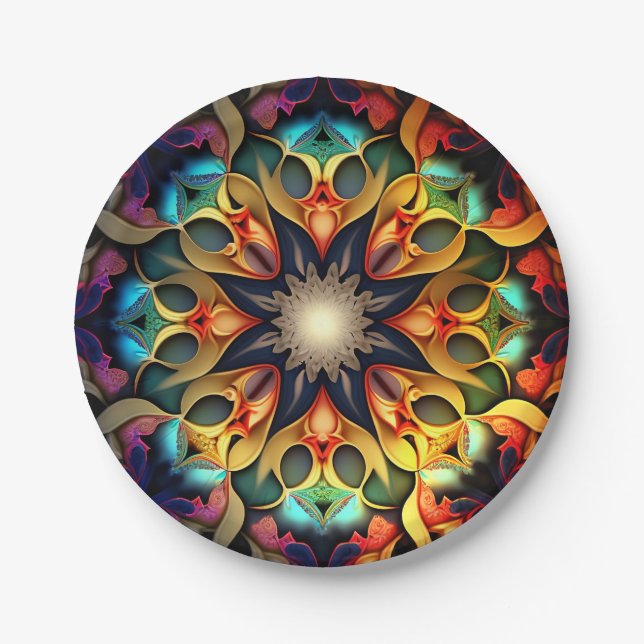 Assiettes En Carton Kaleidoscope Mandala Flower Design-23091 (Devant)