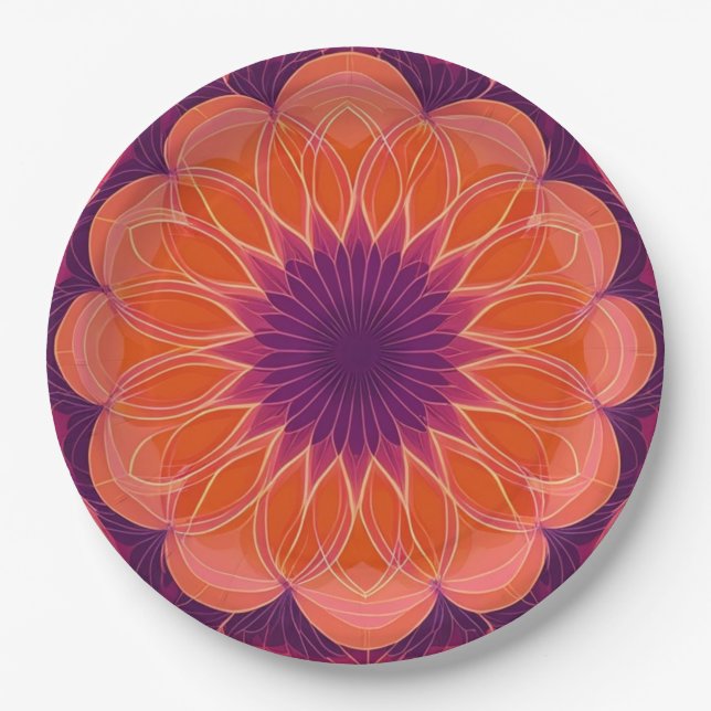 Assiettes En Carton Kaleidoscope orange violet (Devant)