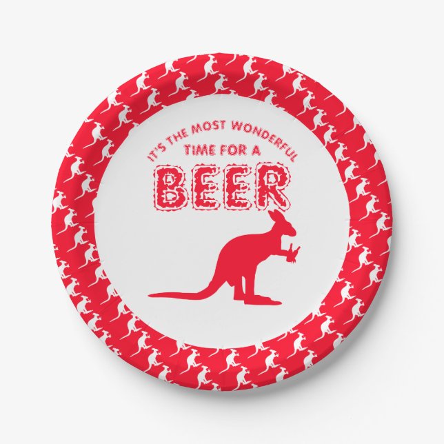 Assiettes En Carton Kangaroo Beer, fête de Noël australienne (Devant)