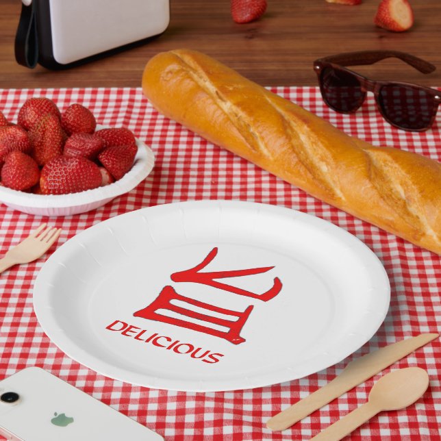 Assiettes En Carton Kanji Delicious Plaques de grand papier rouge (Pique-nique)