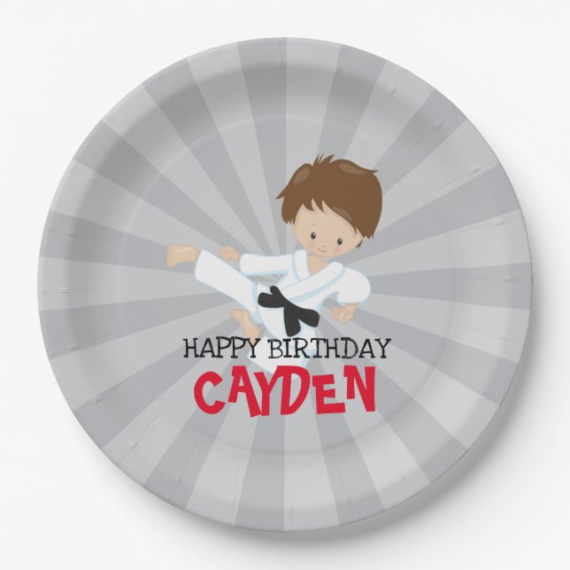 Assiettes En Carton Karate boy rouge Martial Arts Anniversaire Papier  (Devant)