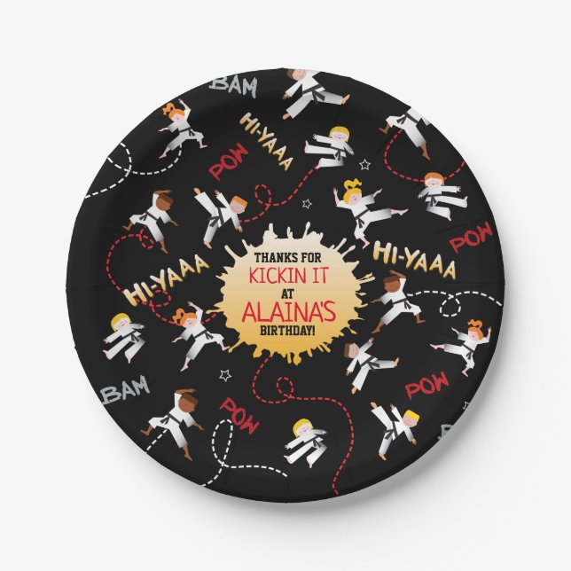 Assiettes En Carton Karate Girl Kick Anniversaire Plaque papier (Devant)