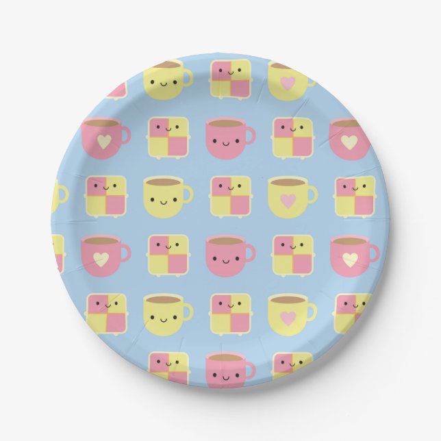 Assiettes En Carton Kawaii Battenberg Gâteau & Coupe de Thé (Devant)
