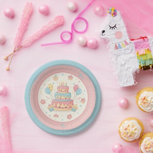 Assiettes En Carton Kawaii Birthday - Cute Cake and Cupcakes (Fête)