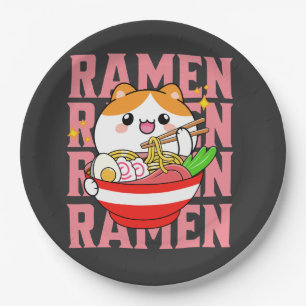 Assiettes En Carton Kawaii Chat manger Ramen
