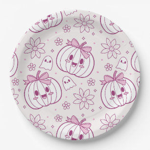 Assiettes En Carton Kawaii Citrouilles, Fantômes & Fleurs