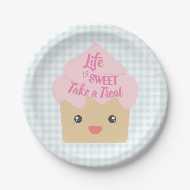 Assiettes En Carton Kawaii Cupcake Prenez un gâteau (Devant)