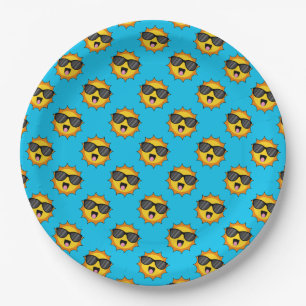 Assiettes En Carton Kawaii Joyeux soleil avec lunettes de soleil