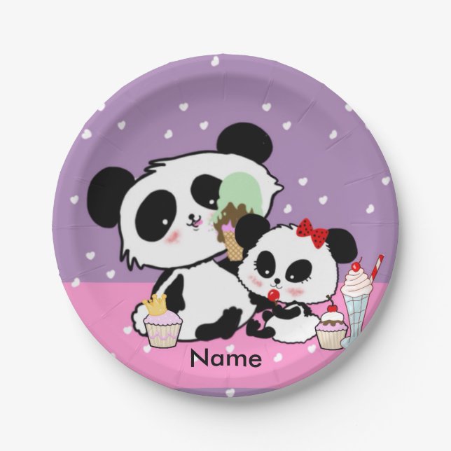 Assiettes En Carton Kawaii Panda Ours Mignonne Drôle Noms Cadeaux (Devant)