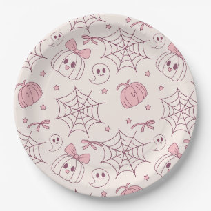 Assiettes En Carton Kawaii Pink Halloween Ghosts & Citrouille (2)