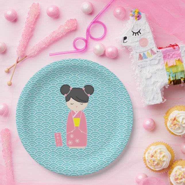 Assiettes En Carton Kawaii Pink Kokeshi (Fête)