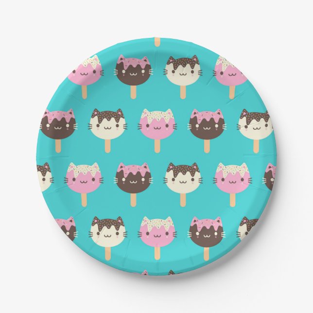 Assiettes En Carton Kawaii Summer Ice Lolly Popsicle Chats (Devant)