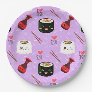 Assiettes En Carton Kawaii Sushi Motif