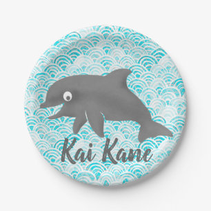 Assiettes En Carton Keiki Aquarelle Dauphin Vague