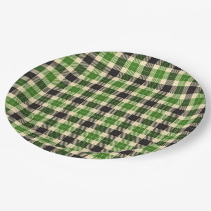 Assiettes En Carton Kelly Plaques de papier tartan vert et noir