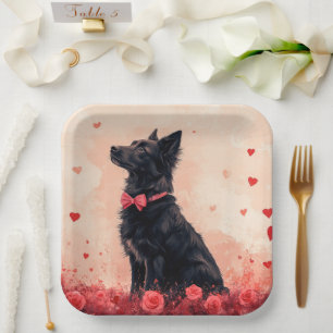 Assiettes En Carton Kelpie australien avec des roses - Saint-Valentin
