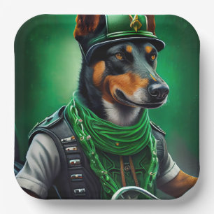 Assiettes En Carton Kelpie australien conduisant un vélo Saint-Patrick