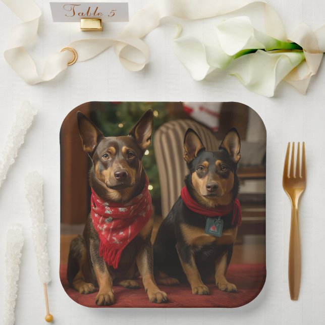 Assiettes En Carton Kelpie australienne près de la cheminée Noël (Mariage)