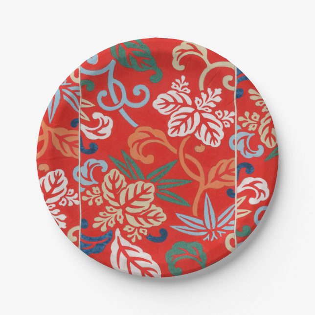 Assiettes En Carton Kimono japonais hawaïen rouge : Vintage floral (Devant)