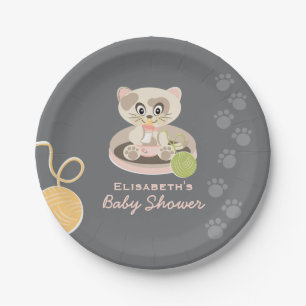 Assiettes En Carton Kitten dans le Baby shower des plongeurs roses