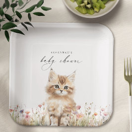 Assiettes En Carton Kitten de prairie | Cute Baby shower de chat Kitty