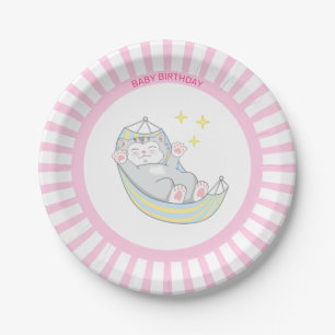 Assiettes En Carton Kitty Cat Anniversaire Fille sur Rose & Blanc