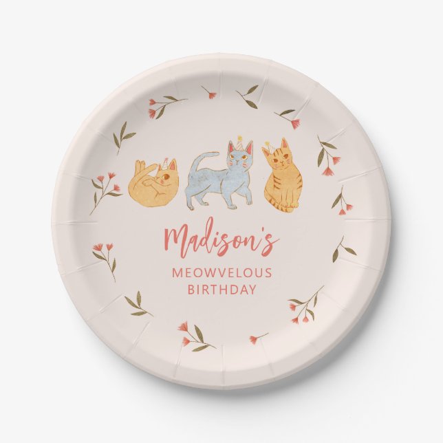Assiettes En Carton Kitty Cat Girl Meowvelous fête d'anniversaire (Devant)