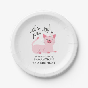 Assiettes En Carton Kitty Chat fête d'anniversaire   Pawty Pink