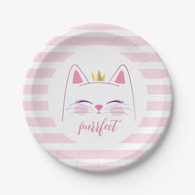 Assiettes En Carton Kitty Chat rose or fête d'anniversaire (Devant)