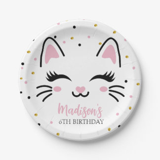 Assiettes En Carton Kitty Chat rose or fête d'anniversaire