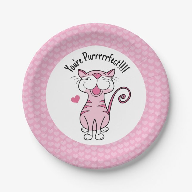 Assiettes En Carton Kitty Chat Valentine's Day Hearts mignonne Purrfec (Devant)