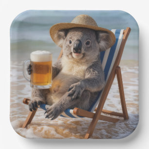 Assiettes En Carton Koala avec une bière sur une plage