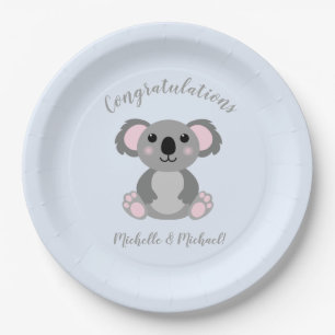 Assiettes En Carton Koala Bear Baby shower Rose Girl